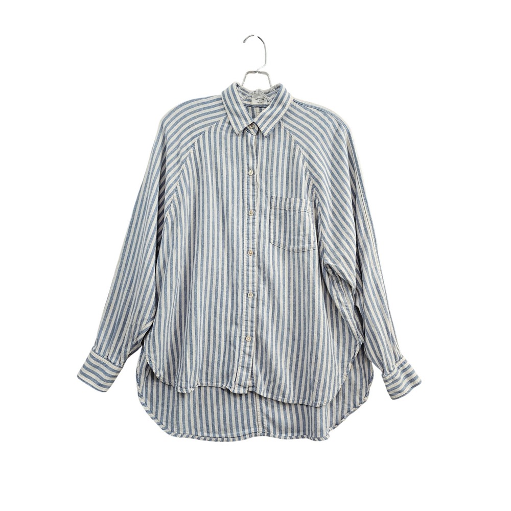 Wilfred Free Button Down Womens XS Blue Stripe Linen Blend Long Sleeve Oversized
